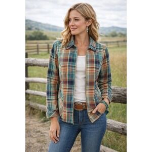 Christopher & Banks Plaid Zip Front Lightweight Jacket Size M Western Casual